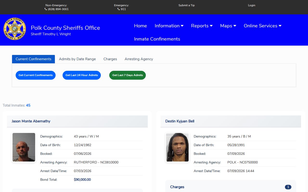 Polk County Detention Center release search and roster limits
