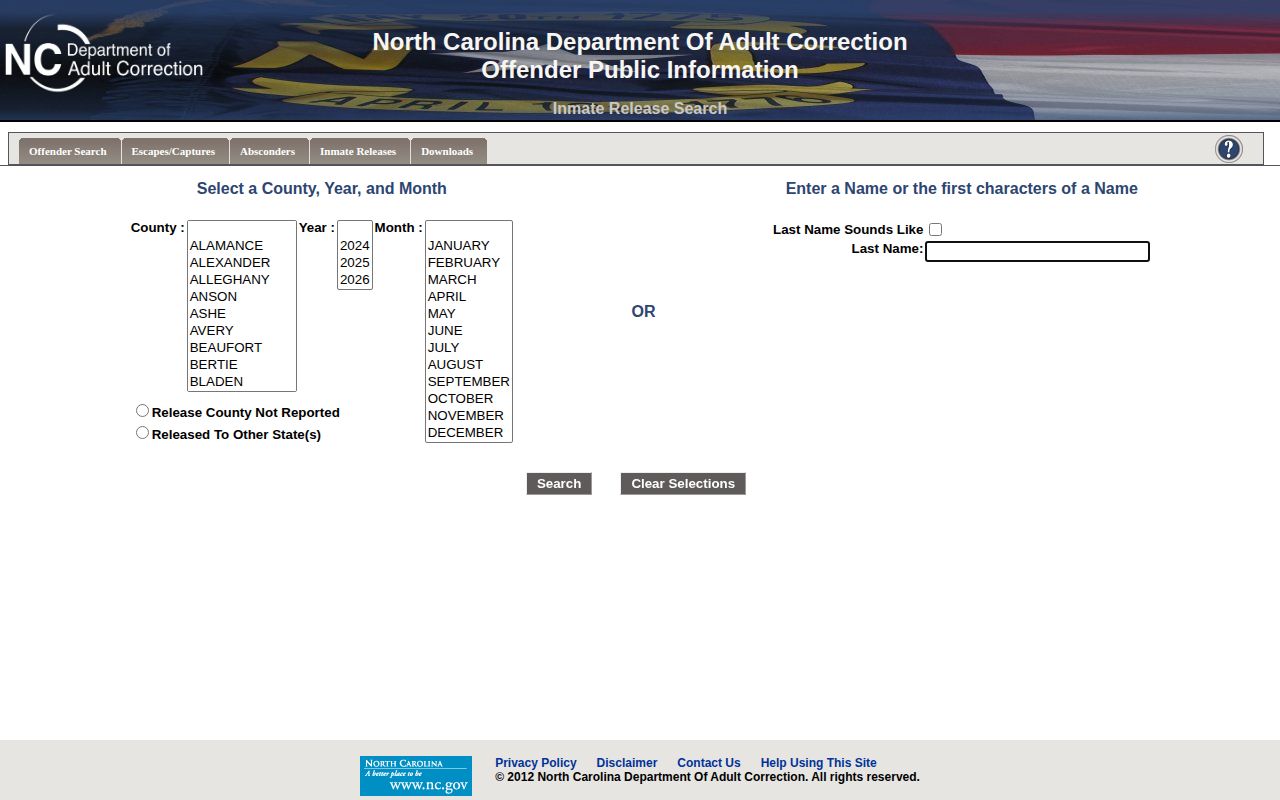 North Carolina state prison recent release search used after a Polk County transfer